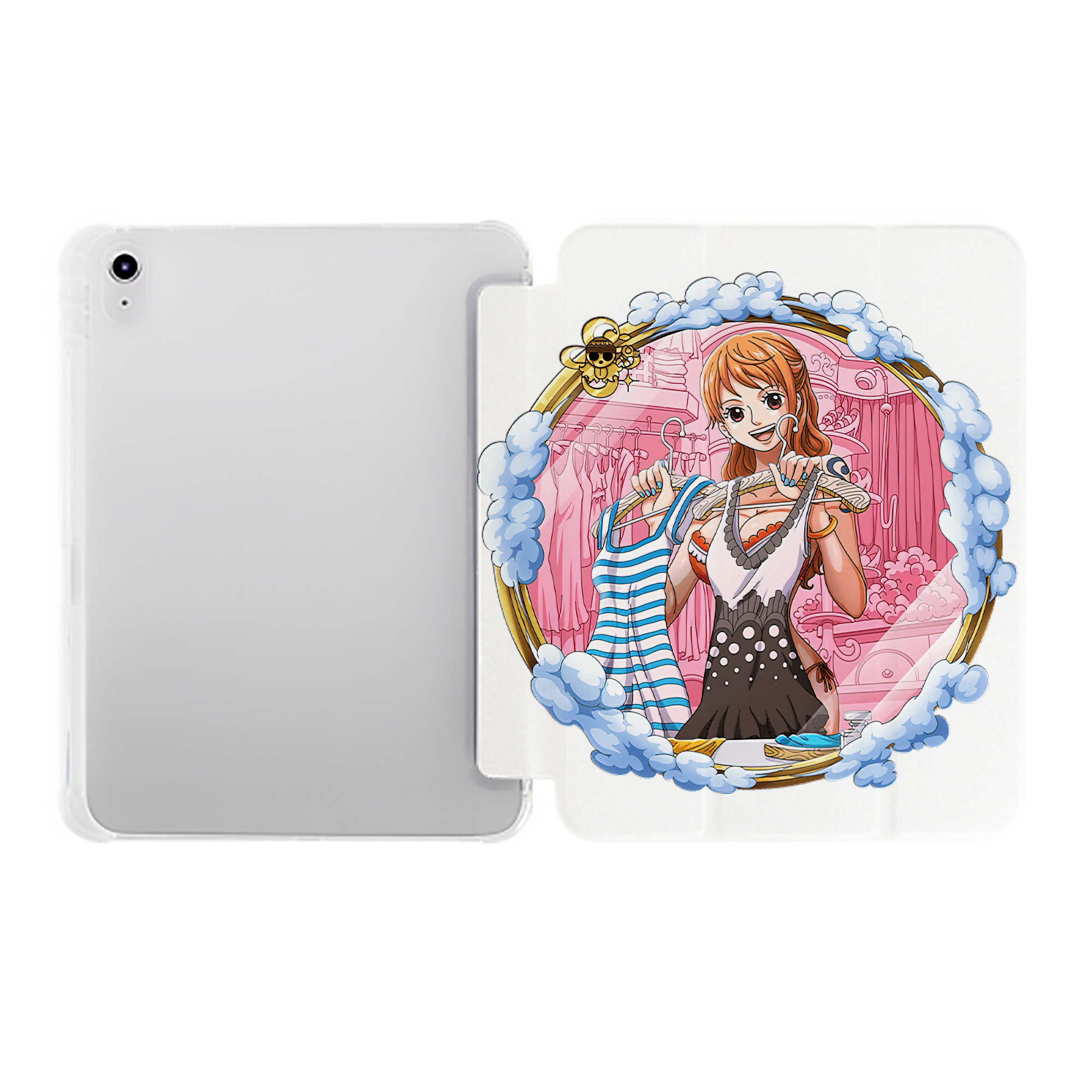 （画像用） ワンピース ナミ ONE PIECE Nami IPad ケース ペン収納付き 三つ折りスタンド PUレザー×シリコン 対応機種9.5/10.5/10.9インチ
